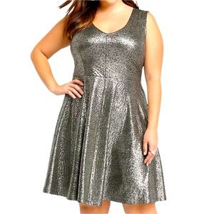 Torrid Silver Metallic Foil Skater Dress Sz 2X